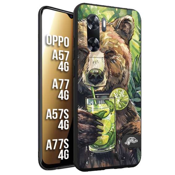 CUSTOMIZZA - Custodia cover nera morbida in tpu compatibile per Oppo A57 - A77 - A57S - A77S (4G) fiori estate disegnata cocktails animali simpatici orso bear negroni