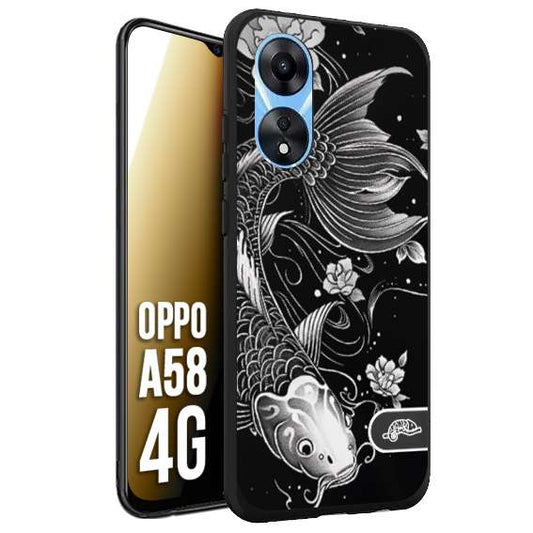 CUSTOMIZZA - Custodia cover nera morbida in tpu compatibile per Oppo A79 5G carpa koi black and white bianco a rilievo disegnato tattoo tatuaggio