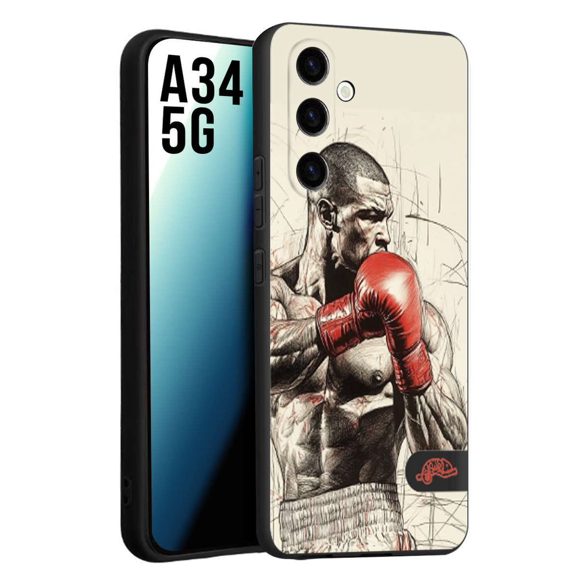 CUSTOMIZZA - Custodia cover nera morbida in tpu compatibile per Samsung A34 5G pugilato pugili disegno tattoo guantoni box sport ring