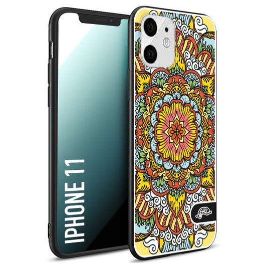 CUSTOMIZZA - Custodia cover nera morbida in tpu compatibile per iPhone 11 mandala colorato fiore nuvole arancione