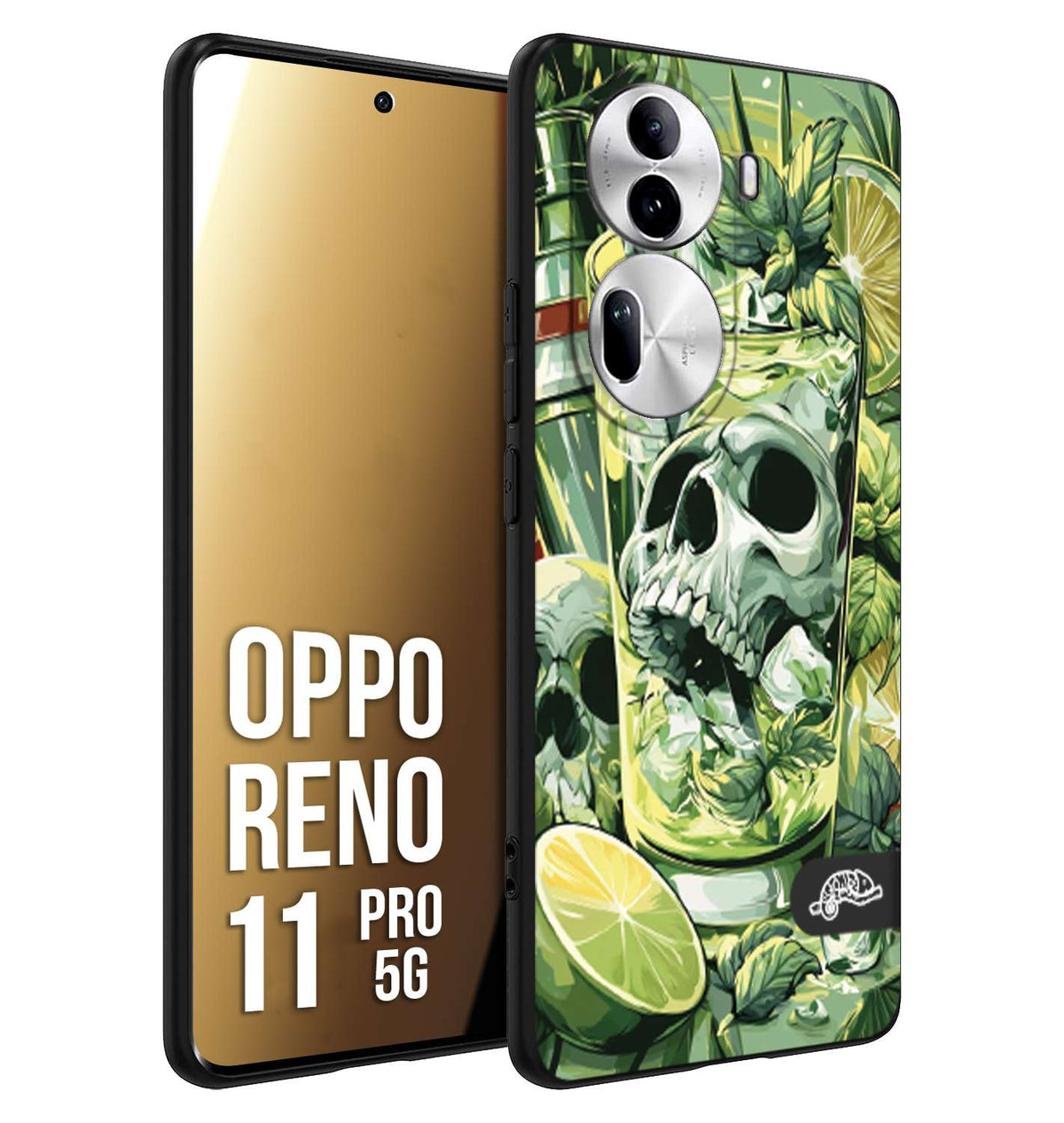 CUSTOMIZZA - Custodia cover nera morbida in tpu compatibile per Oppo Reno 11 PRO 5G Mojito cocktail teschio illustrazione drink lime menta ghiacci tropicale street art
