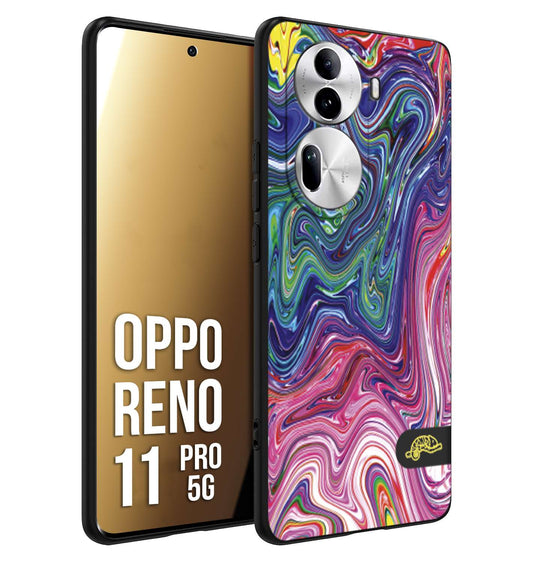 CUSTOMIZZA - Custodia cover nera morbida in tpu compatibile per Oppo Reno 11 PRO 5G colorata fantasia vortice marmo arcobaleno rosa blu fucsia