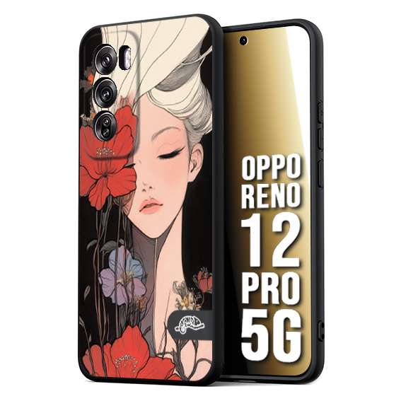 CUSTOMIZZA - Custodia cover nera morbida in tpu compatibile per Oppo Reno 12 PRO 5G woman flower Fantasia Floreale Design Donna e Fiori, Retro Artistico