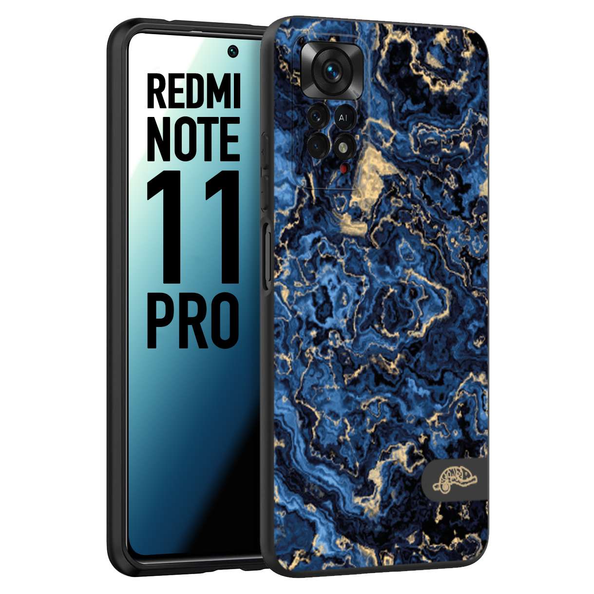 CUSTOMIZZA - Custodia cover nera morbida in tpu compatibile per Xiaomi Redmi Note 11 PRO effetto marmo marble blu venature dorato psichedelico