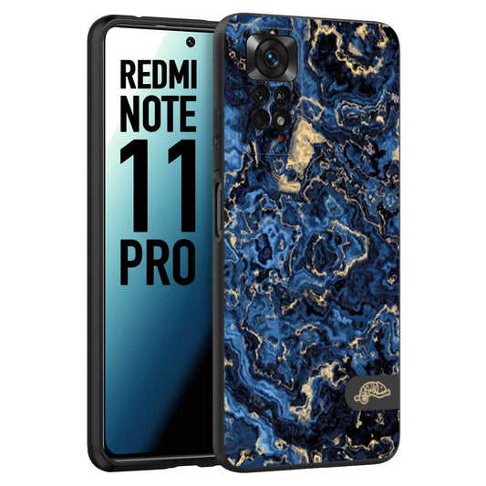 CUSTOMIZZA - Custodia cover nera morbida in tpu compatibile per Xiaomi Redmi Note 11 PRO effetto marmo marble blu venature dorato psichedelico