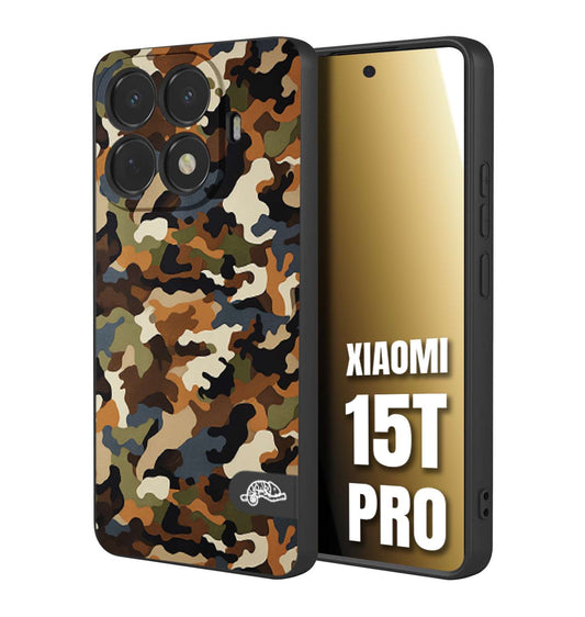 CUSTOMIZZA - Custodia cover nera morbida in tpu compatibile per Xiaomi 15T PRO camouflage mimetico militare moderno blu marrone beige