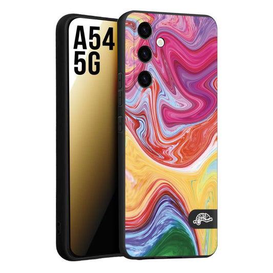 CUSTOMIZZA - Custodia cover nera morbida in tpu compatibile per Samsung A54 5G colorata fantasia vortice marmo onde verde fucsia gialla