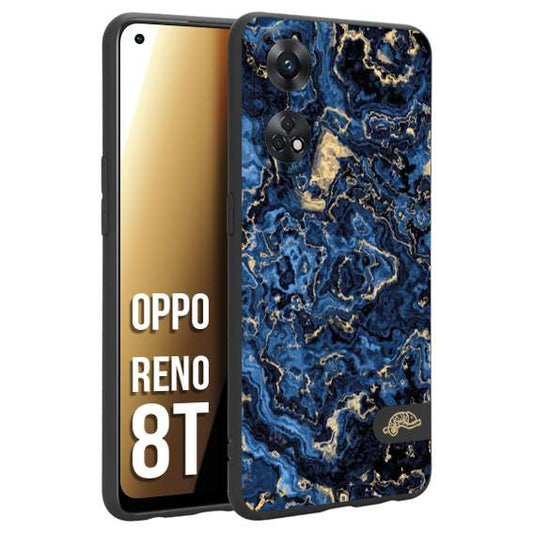 CUSTOMIZZA - Custodia cover nera morbida in tpu compatibile per Oppo Reno 8T effetto marmo marble blu venature dorato psichedelico