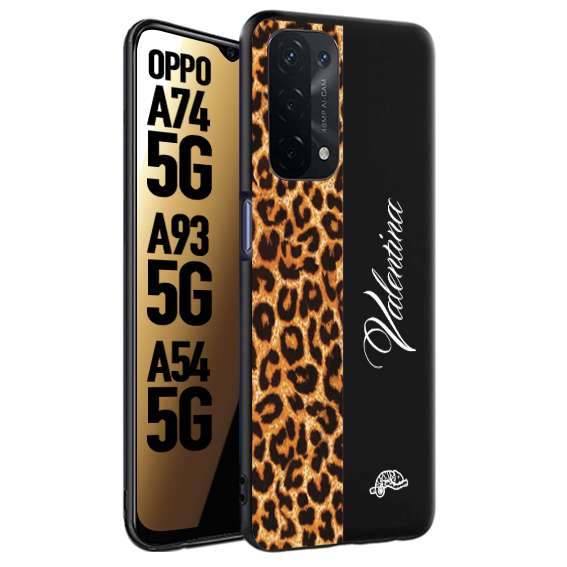 CUSTOMIZZA - Custodia cover nera morbida in tpu compatibile per Oppo A74 5G - A93 5G - A54 5G custom nome scritta leopardato maculato donna marrone leopard