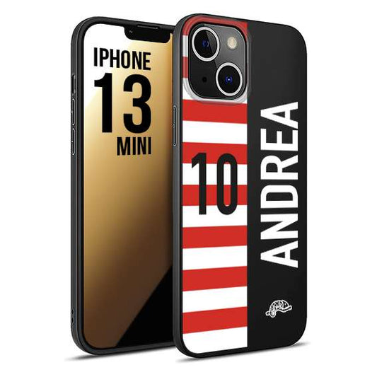 CUSTOMIZZA - Custodia cover nera morbida in tpu compatibile per iPhone 13 MINI personalizzata calcio football nome e numero calciatori bianco rossa