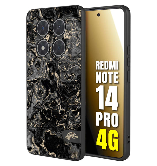 CUSTOMIZZA - Custodia cover nera morbida in tpu compatibile per Xiaomi Redmi Note 14 PRO 4G effetto marmo marble nero black venature dorato pietra
