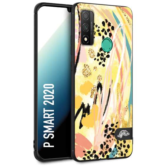 CUSTOMIZZA - Custodia cover nera morbida in tpu compatibile per Huawei P Smart 2020 astratti donna flower fantasia estate gialla rosa leopardata