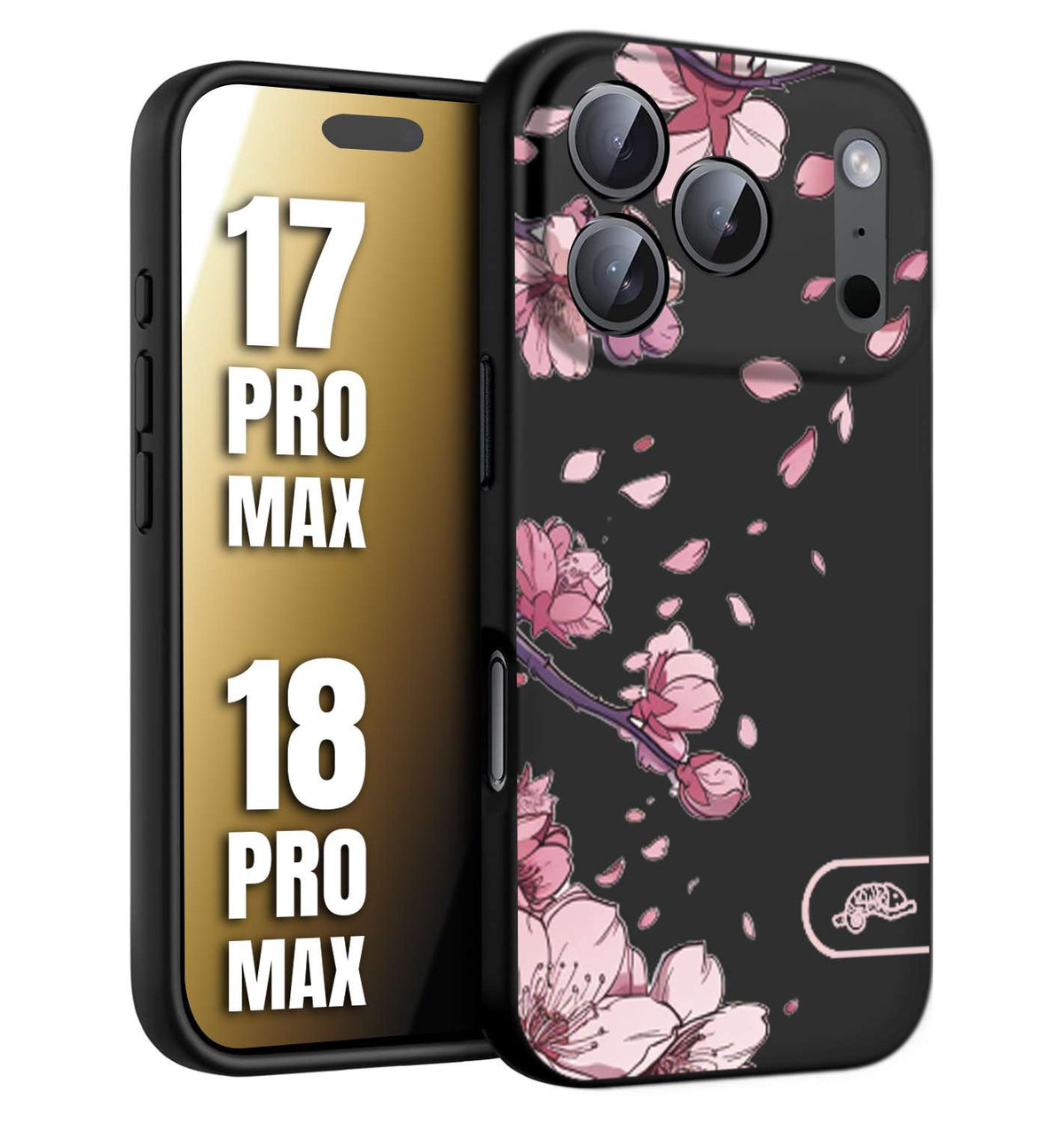 CUSTOMIZZA - Custodia cover nera morbida in tpu compatibile per iPhone 17 PRO MAX - 18 PRO MAX giapponese fiori di ciliegio in fiore a rilievo disegnata tattoo