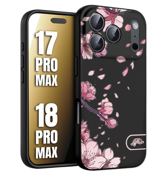 CUSTOMIZZA - Custodia cover nera morbida in tpu compatibile per iPhone 17 PRO MAX - 18 PRO MAX giapponese fiori di ciliegio in fiore a rilievo disegnata tattoo