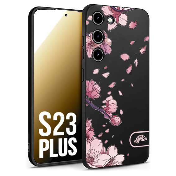 CUSTOMIZZA - Custodia cover nera morbida in tpu compatibile per Samsung S23 PLUS giapponese fiori di ciliegio in fiore a rilievo disegnata tattoo