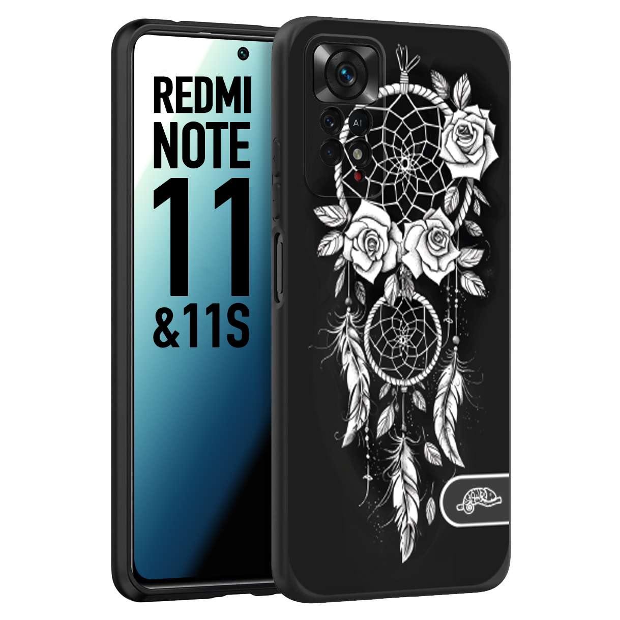 CUSTOMIZZA - Custodia cover nera morbida in tpu compatibile per Xiaomi Redmi Note 11 -  Note 11S acchiappasogni dreamcatcher black and white bianco a rilievo disegnato tattoo tatuaggio