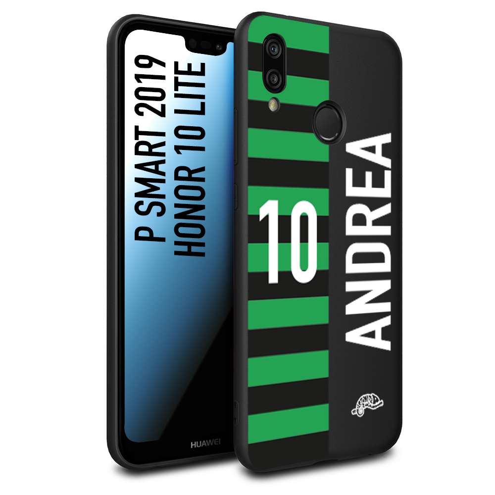 CUSTOMIZZA - Custodia cover nera morbida in tpu compatibile per Huawei P Smart 2019 personalizzata calcio football nome e numero calciatori neroverde