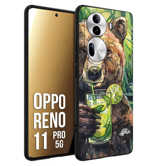 CUSTOMIZZA - Custodia cover nera morbida in tpu compatibile per Oppo Reno 11 PRO 5G estate disegnata cocktails animali simpatici orso bear negroni