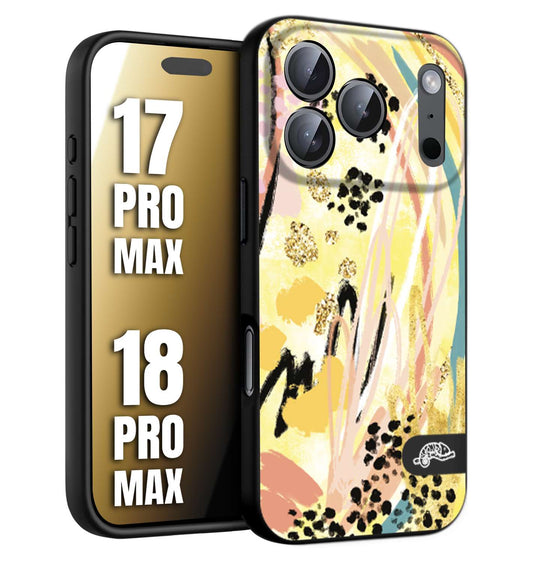 CUSTOMIZZA - Custodia cover nera morbida in tpu compatibile per iPhone 17 PRO MAX - 18 PRO MAX astratti donna flower fantasia estate gialla rosa leopardata