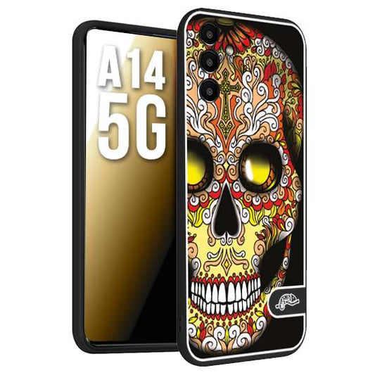 CUSTOMIZZA - Custodia cover nera morbida in tpu compatibile per Samsung A14 5G teschio messicano Mexican skull giallo rosso arancio