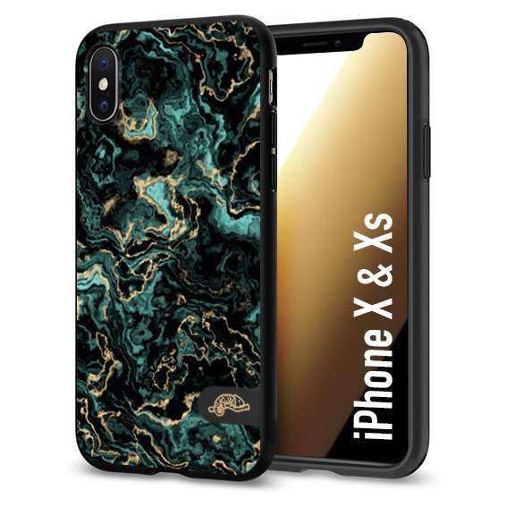 CUSTOMIZZA - Custodia cover nera morbida in tpu compatibile per iPhone X - Xs effetto marmo marble verde green venature dorato pietra