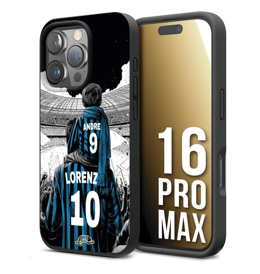 CUSTOMIZZA - Custodia cover nera morbida in tpu compatibile per iPhone 16 PRO MAX personalizzata calcio football padre e figlio calciatori nerazzurra