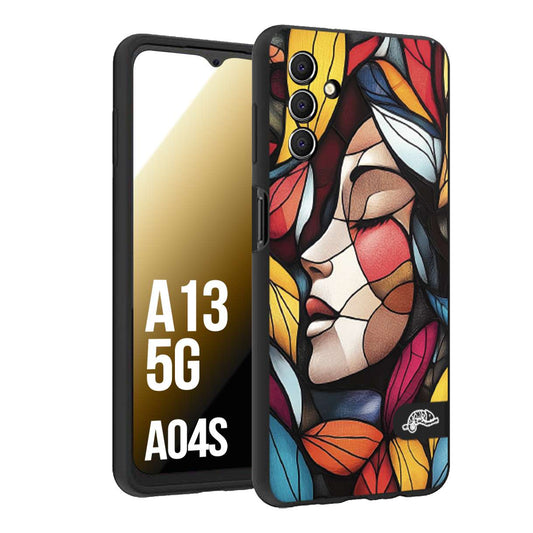 CUSTOMIZZA - Custodia cover nera morbida in tpu compatibile per Samsung A04S - A13 5G Vetrata artistica volto di donna profilo fogliare mosaico di vetro colorato