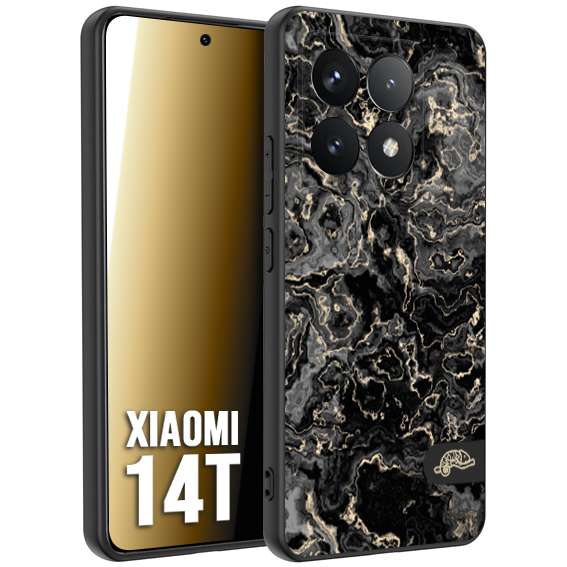 CUSTOMIZZA - Custodia cover nera morbida in tpu compatibile per Xiaomi 14T effetto marmo marble nero black venature dorato pietra