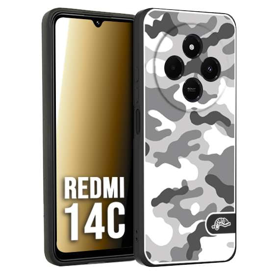 CUSTOMIZZA - Custodia cover nera morbida in tpu compatibile per Xiaomi Redmi 14C camouflage mimetico militare bianco white