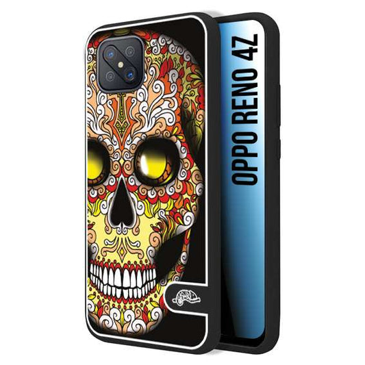 CUSTOMIZZA - Custodia cover nera morbida in tpu compatibile per Oppo Reno 4Z teschio messicano Mexican skull giallo rosso arancio