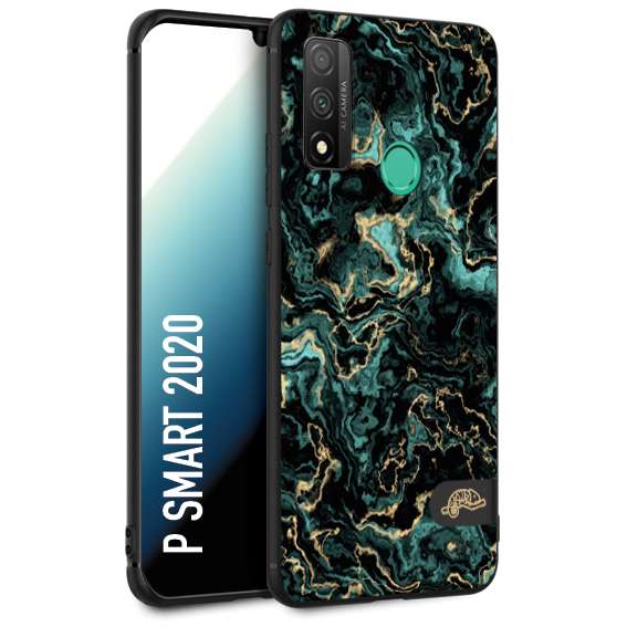 CUSTOMIZZA - Custodia cover nera morbida in tpu compatibile per Huawei P Smart 2020 effetto marmo marble verde green venature dorato pietra