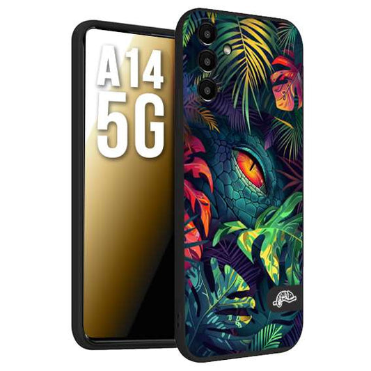 CUSTOMIZZA - Custodia cover nera morbida in tpu compatibile per Samsung A14 5G animali color giungla tropicale occhio di coccodrillo alligatore disegnato