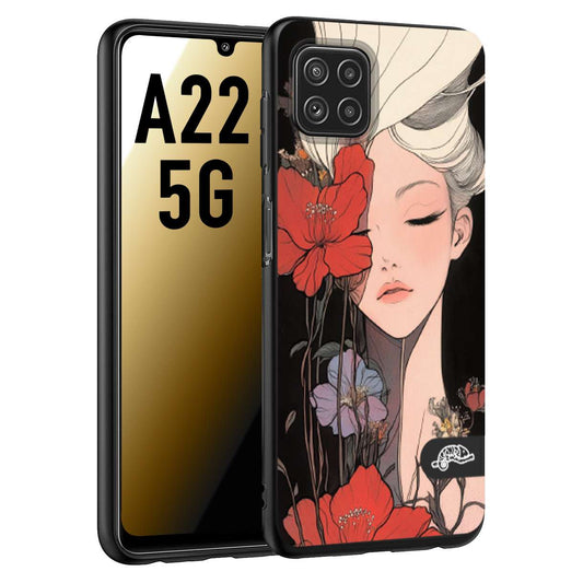 CUSTOMIZZA - Custodia cover nera morbida in tpu compatibile per Samsung A22 5G woman flower Fantasia Floreale Design Donna e Fiori, Retro Artistico