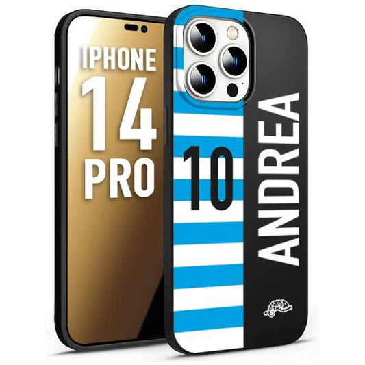 CUSTOMIZZA - Custodia cover nera morbida in tpu compatibile per iPhone 14 PRO personalizzata calcio football nome e numero calciatori biancazzurri