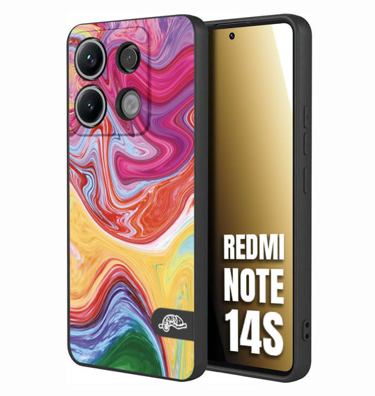 CUSTOMIZZA - Custodia cover nera morbida in tpu compatibile per Xiaomi Redmi Note 14S colorata fantasia vortice marmo onde verde fucsia gialla