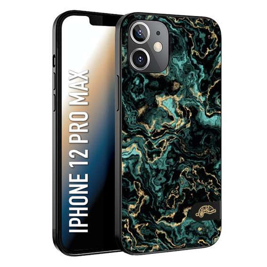 CUSTOMIZZA - Custodia cover nera morbida in tpu compatibile per iPhone 12 PRO MAX effetto marmo marble verde green venature dorato pietra