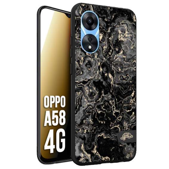 CUSTOMIZZA - Custodia cover nera morbida in tpu compatibile per Oppo A58 4G effetto marmo marble nero black venature dorato pietra