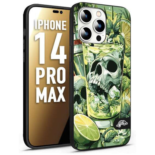 CUSTOMIZZA - Custodia cover nera morbida in tpu compatibile per iPhone 14 PRO MAX Mojito cocktail teschio illustrazione drink lime menta ghiacci tropicale street art