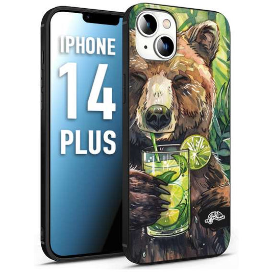 CUSTOMIZZA - Custodia cover nera morbida in tpu compatibile per iPhone 14 PLUS estate disegnata cocktails animali simpatici orso bear negroni