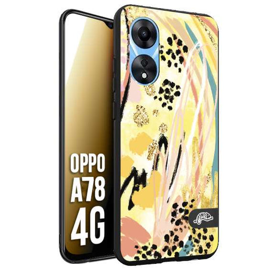 CUSTOMIZZA - Custodia cover nera morbida in tpu compatibile per Oppo A78 4G astratti donna flower fantasia estate gialla rosa leopardata