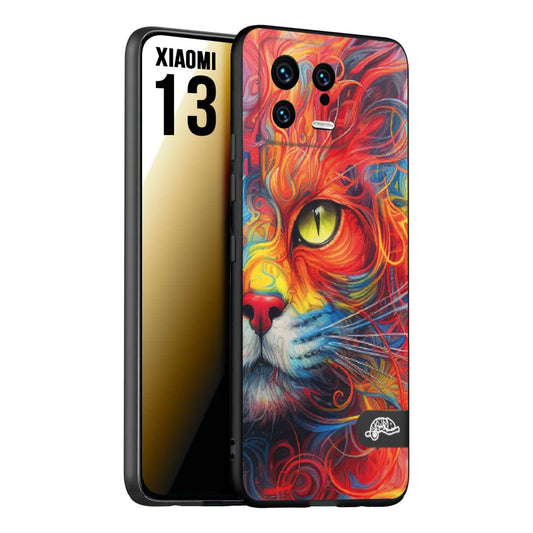 CUSTOMIZZA - Custodia cover nera morbida in tpu compatibile per Xiaomi 13 animali color cat gatto viso colori vibranti disegnato schizzo