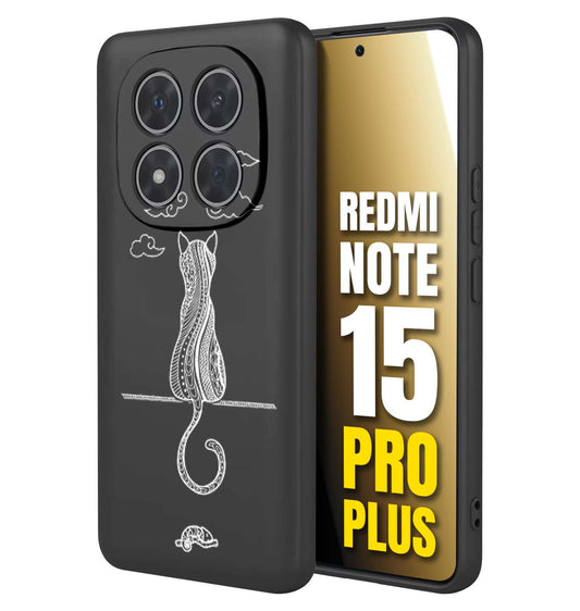 CUSTOMIZZA - Custodia cover nera morbida in tpu compatibile per Xiaomi Redmi Note 15 PRO PLUS gatto mandala stilizzato gattino a rilievo soft touch donna bianca