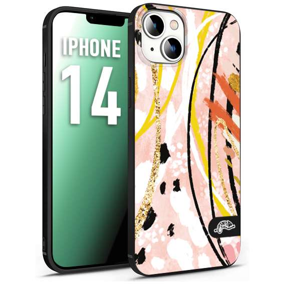 CUSTOMIZZA - Custodia cover nera morbida in tpu compatibile per iPhone 14 fiori astratti donna zebrato leopardato fantasia dorata gialla rosa colorata