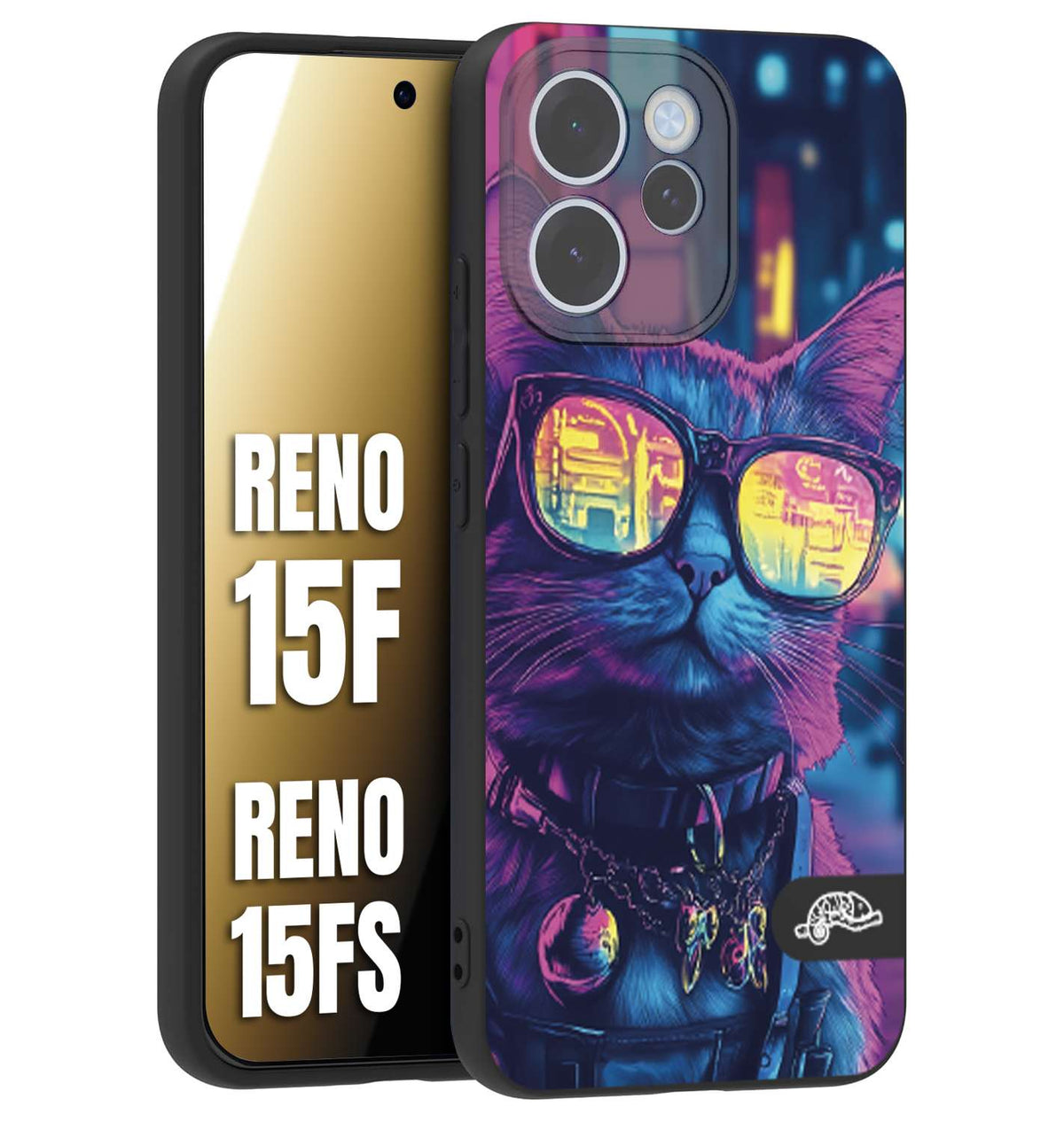 CUSTOMIZZA - Custodia cover nera morbida in tpu compatibile per Oppo Reno 15 F - Reno 15 FS animali cyberpunk gatto street cat fucsia blu giallo