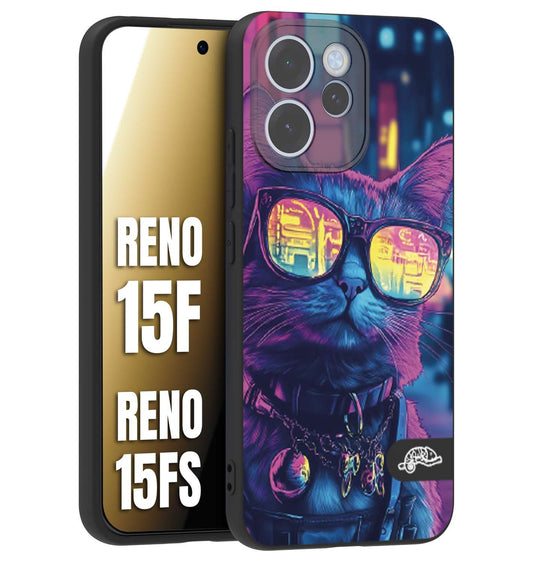 CUSTOMIZZA - Custodia cover nera morbida in tpu compatibile per Oppo Reno 15 F - Reno 15 FS animali cyberpunk gatto street cat fucsia blu giallo