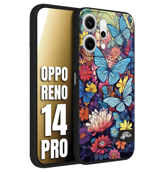CUSTOMIZZA - Custodia cover nera morbida in tpu compatibile per Oppo Reno 14 PRO farfalle butterfly moderno donna disegnate gialla blu rosa
