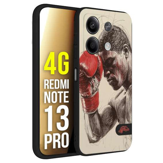 CUSTOMIZZA - Custodia cover nera morbida in tpu compatibile per Xiaomi Redmi Note 13 PRO 4G pugilato pugili disegno tattoo guantoni boxer pesi massimi