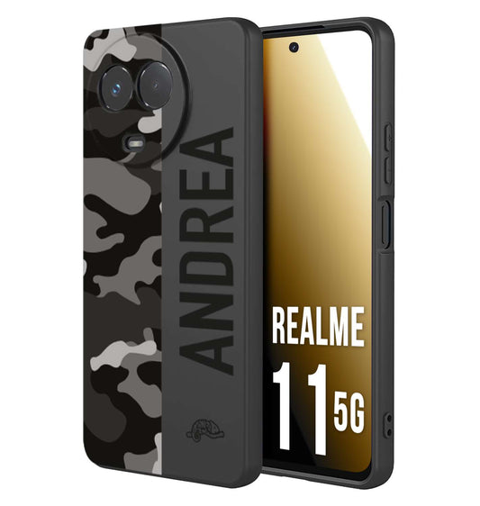 CUSTOMIZZA - Custodia cover nera morbida in tpu compatibile per Realme 11 5G camouflage mimetico militare personalizzata nome