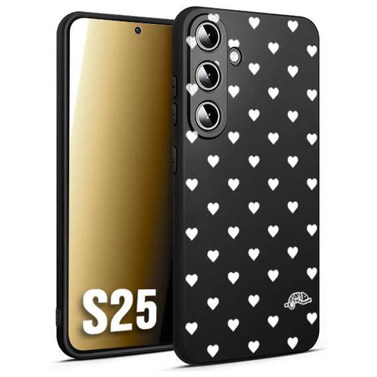 CUSTOMIZZA - Custodia cover nera morbida in tpu compatibile per Samsung S25 cuori pois bianchi donna pin up vintage