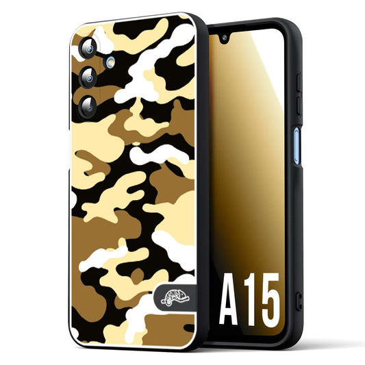 CUSTOMIZZA - Custodia cover nera morbida in tpu compatibile per Samsung A15 5G camouflage mimetico militare giallo desert brown